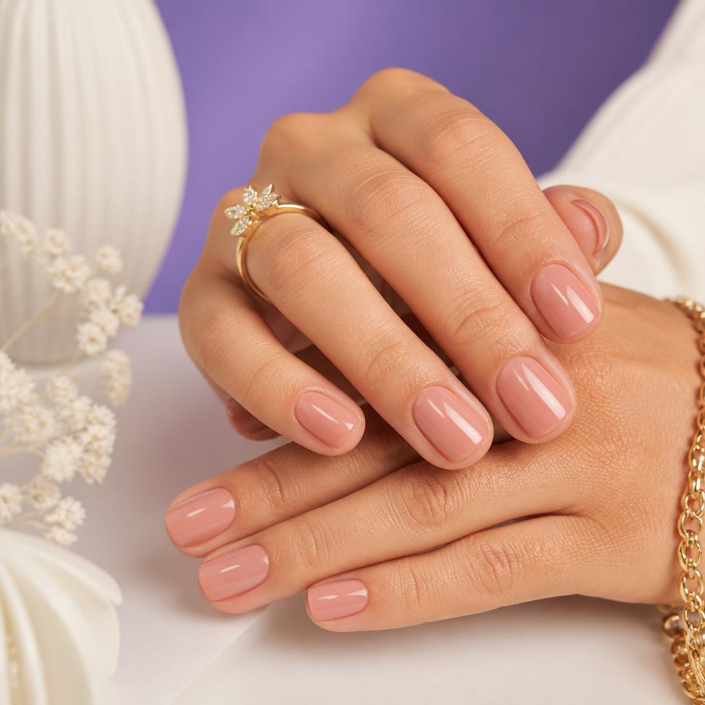 Manicure — Glossy nude manicure at Pretty Salon, Providenciales